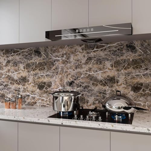 Image of Wide Marble Granite Peel and Stick Wallpaper Contact Paper for Countertops | Counter Top Covers Brown Thick Waterproof Self-Adhesive Marble Vinyl Wrap 31.5x354inch Dark Wall Paper for Kitchen Bathroom