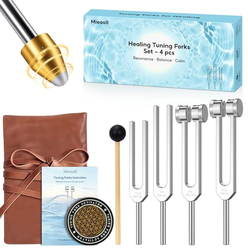 Tuning Forks for Healing, 128Hz 136Hz 256Hz 384Hz Tuning Fork Set for Meditation, Yoga and Chakra Energy Therapy, Perfect Healing Gift for Mom or Girlfriend on Mother's Day, Birthday