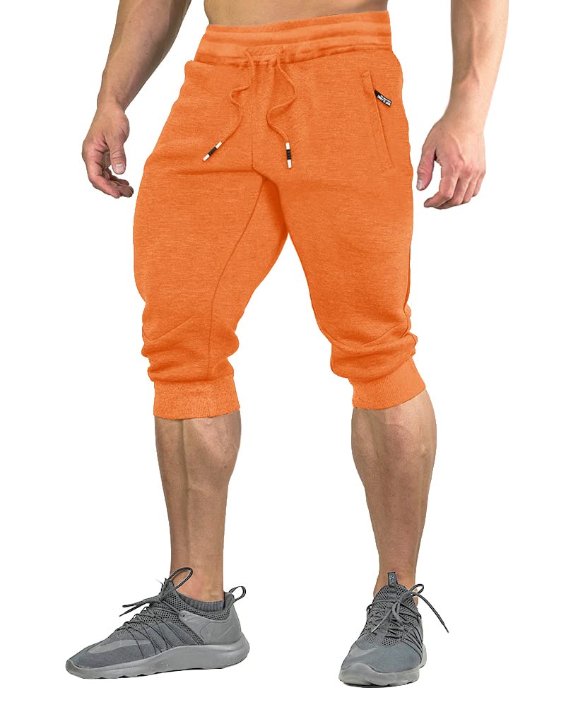 FASKUNOIE Men's Cotton Casual Shorts 3/4 Jogger Capri Pants Breathable Below Knee Short Pants with Three Pockets