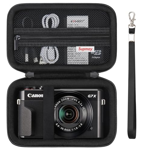 Supmay Caso de Viaje Duro para cámara Digital Canon Powershot G7 X Mark II / G7 X Mark III, Bolso de Almacenamiento Protector con Bolsillo de Malla de Cremallera para batería, Cable de Carga, Negro