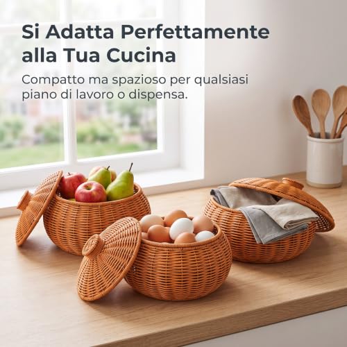 Cesta con tapa de calabaza en ratán artesanal de alta calidad y color marrón té 5