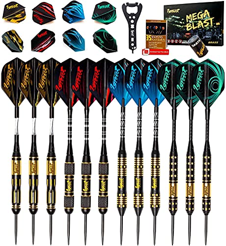 Ignatgames Darts Metal Tip Set - Professional Darts With Stylish Case And Darts Guide, Steel Tip Darts Set With Aluminum Shafts + Rubber O'rings + Extra Flights + Dart Sharpener And Wrench #TOP20