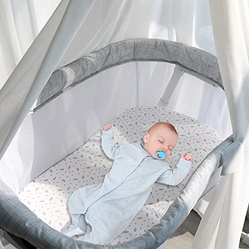 Muslin Bassinet Sheet For Baby Girl Boy, Boho Bassinet Sheets Fitted For Oval Hourglass Rectangular Bassinet Mattress Pad(32"X16"X5.5") 2 Pack, Soft And Breathable Bamboo Organic Cotton, Floral Pink #TOP5