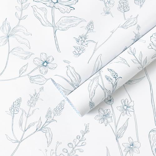 Yomshi Blue Self Adhesive Wallpaper Peel and Stick - Removable, Waterproof, Easy to Apply, Decorative Vinyl Film Sticky Back Plastic for Home, Office, Dorm Room Renter Friendly - 44x300cm