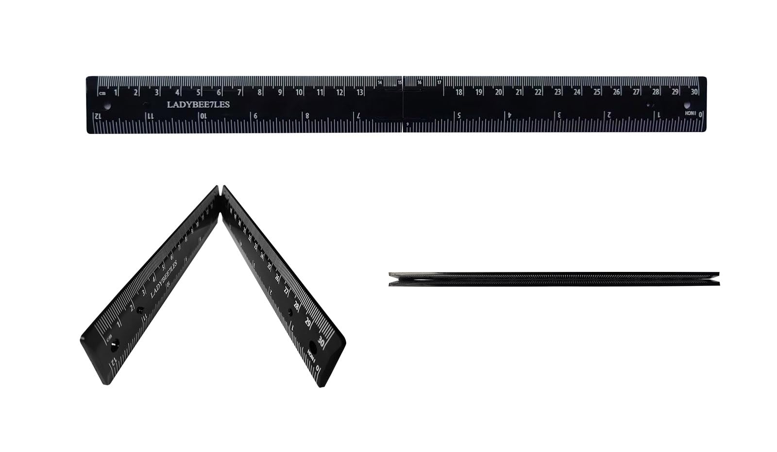 LADYBEE7LES Innovative Design Folding Ruler Pack/1, unfolds to a Length of 30cm, When Folded, it conveniently Reduces to a Compact Size of 15cm, Ruler 12", Portable and Easy to Carry (Black)