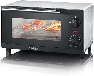SEVERIN Mini horno tostador, horno compacto de sobremesa con grill, horno pequeño con bandeja y temporizador de 60 minutos, 800 W, 9 L, negro, TO 2052
