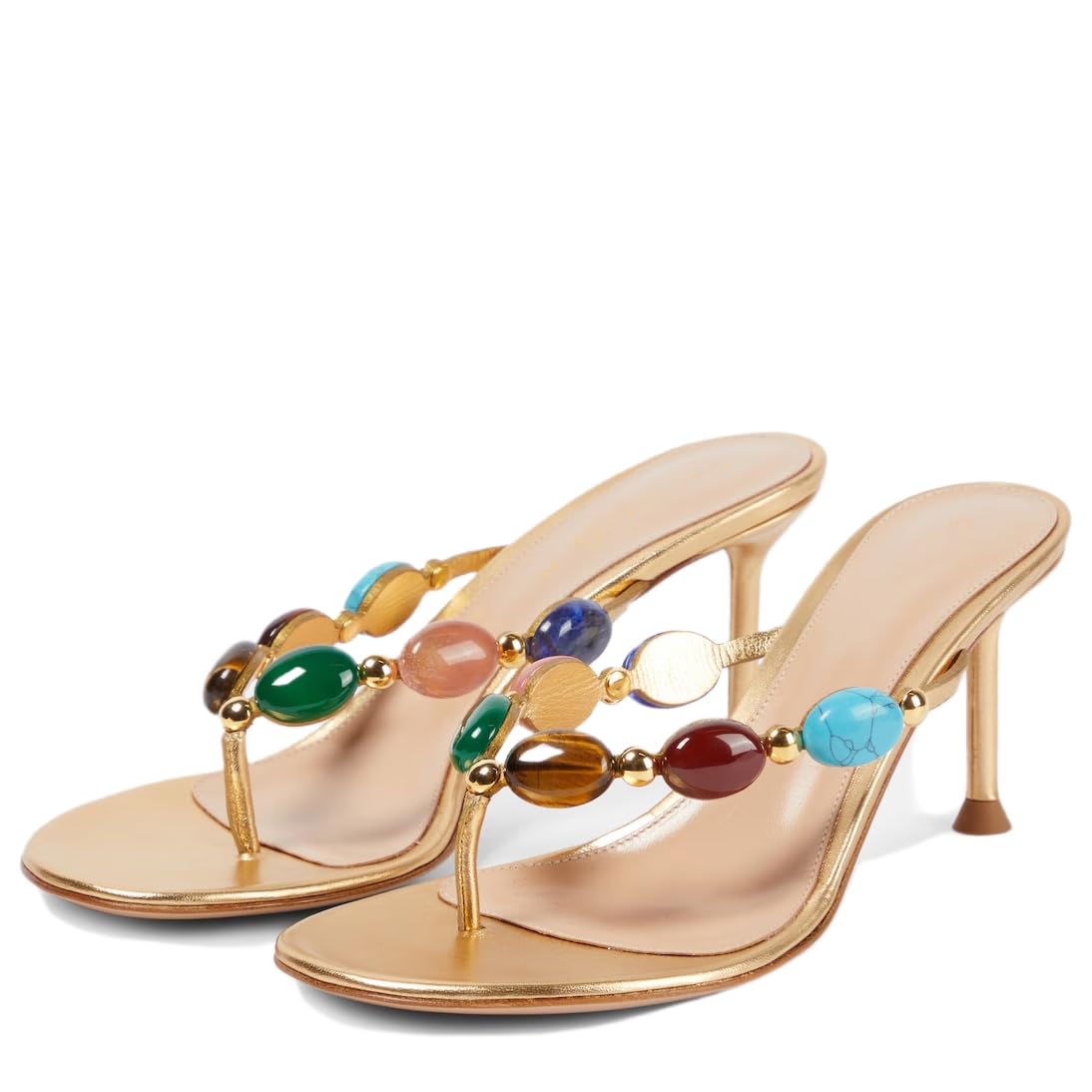 XEYANFYS Flip Flop Heels for Women Slip On Jewelled High Heel Thong Heels Round Open Toe Beaded Dress Slide Shoes Heeled Sandals