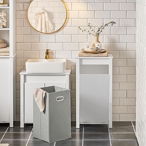 White Laundry Cabinet with Basket for Bathroom Storage, BZR100-W