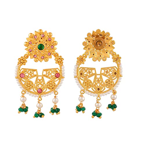 Abharan Green Stones and Pearls Earrings