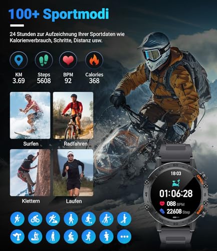 LIGE Smartwatch Herren mit Telefonfunktion, 1,39 Zoll Militär Smart Watch mit 24H Herzfrequenz,...