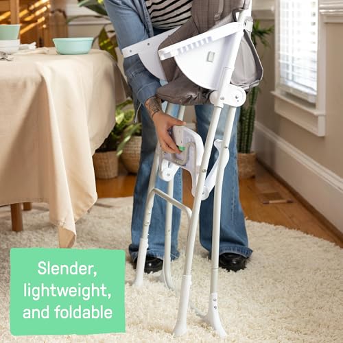 Image of Ingenuity: ity by Ingenuity Sun Valley Compact Folding High Chair, Food-Grade Safe Plate, Safety Harness, for Ages 6 Months and Up, Unisex - Grey