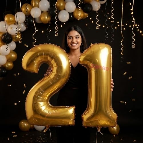 Image of Balloonistics Gold 40-Inch Foil Number 21 Balloon - Helium or Air Fill for 21st Birthday, Anniversary Party Decoration, Photo Booth Backdrop, Cake Table Decor