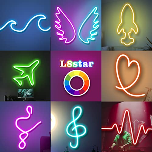 Image of L8star 16.4ft RGB LED Neon Rope Light with Remote Control, Smart Color Changing DIY Mode Neon Flex Strip Lights for Bedroom Indoors Outdoors Decor