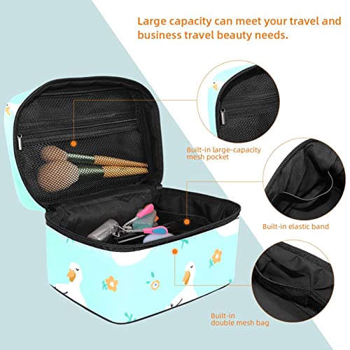 Pochette de maquillage grand format canards et fleurs avec double zip robuste