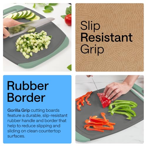 Image of GORILLA GRIP BPA-Free Reversible Kitchen Cutting Board Set of 3, US Designed, Nonporous, Juice Grooves Catch Liquid, Slip Resistant Border, Dishwasher Safe, Durable Food Chopping Boards, Gray Mint