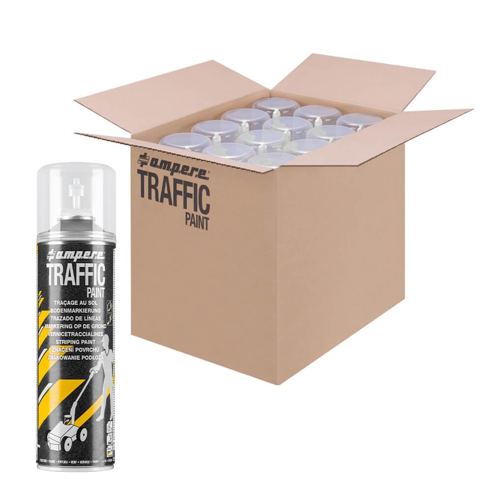 12 Dosen Bodenmarkierungsfarbe AMPERE TRAFFIC PAINT, Farbe: weiß, Art.-Nr. AM81ZN218 | Bodenmarkierungsfarbe | Straßenmarkierungsfarbe | Markierungsspray