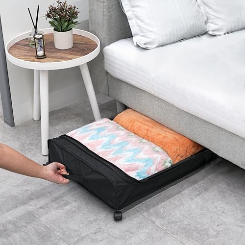 Image of Nayasa Under Bed Storage Box | Storage Organizer | Ideal For Small Space Clothes Storage | Clothes, Shoes, Toys, Books With Clear Cover | Lockable Wheels | Set of 3 | Black