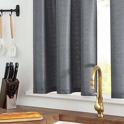 TOPICK Scheibengardinen Küchen Gardinen Blickdicht H90xB65 cm 2er Set Grau – Ansicht 2