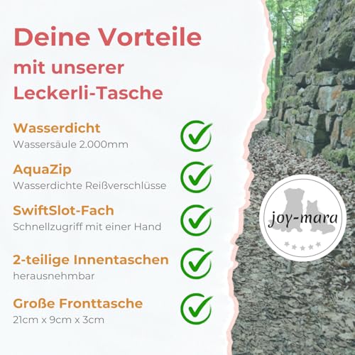 joy-mara Leckerlitasche für Hunde - wasserdichte Hunde Leckerlitasche & Bauchtasche Hundetraining, Gassi Tasche Hund mit Flaschenhalter, Futtertasche Hund mit Kotbeutelspender & Leckerlibeutel