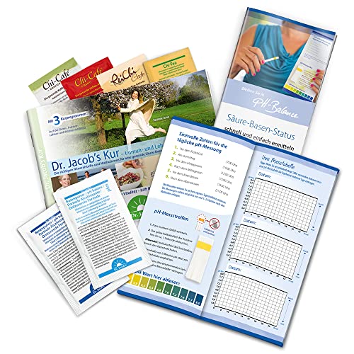 Dr. Jacob’s Kur Probierpaket I 6 Produktmuster, 36 pH-Messstreifen, Flyer, Ratgeber, basische Rezepte I Basenpulver & Basenpulver plus I Chi-Cafe balance, Chi-Cafe classic, ReiChi Cafe, Chi-Tea Cover