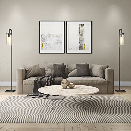 Henn&Hart 67.75" Tall Floor Lamp With Glass Shade In Blackened Bronze/Seeded, Floor Lamp For Home Office, Bedroom, Living Room #TOP2
