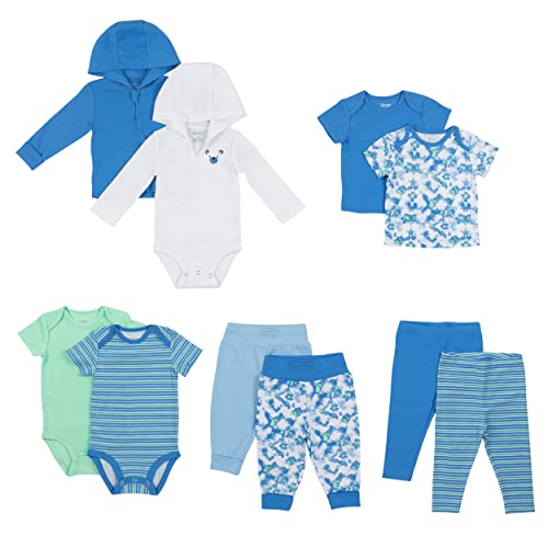 Hanes Unisex Baby Flexy® Soft 4-Way Stretch Knit Warm Weather Wardrobe Gift Set Sweatshirt, Green/Blue, 18-24 Months US - image 1