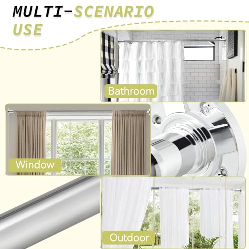 Image of Tension Curtain Rod 31 to 112 In Extra Long Curtain Rod Adjustable Pole Heavy Duty Silver Spring Shower Curtain Rod for Bathroom Windows Room Divider Never Rust Anti-Slip