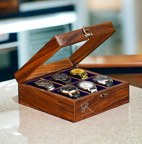 Image of Royal Craft Expertise Handmade Superior Indian Rosewood Watch Display Box Case for Men|Organizer Box for 6 Watches|Elegantly Handcrafted Pillows- Velvet Lining