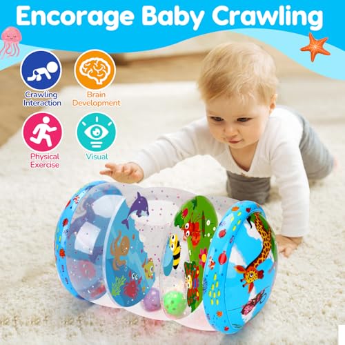 Image of Crawling & Walking Baby Toys 6-12 Months Glowing Jumbo Inflatable Rolling Infant Toy 6 7 8 9 10 12-18 Month Old Tummy Time Sensory Development Light Up Toys for 1 2 Year Old Boy Girl Birthday Gifts