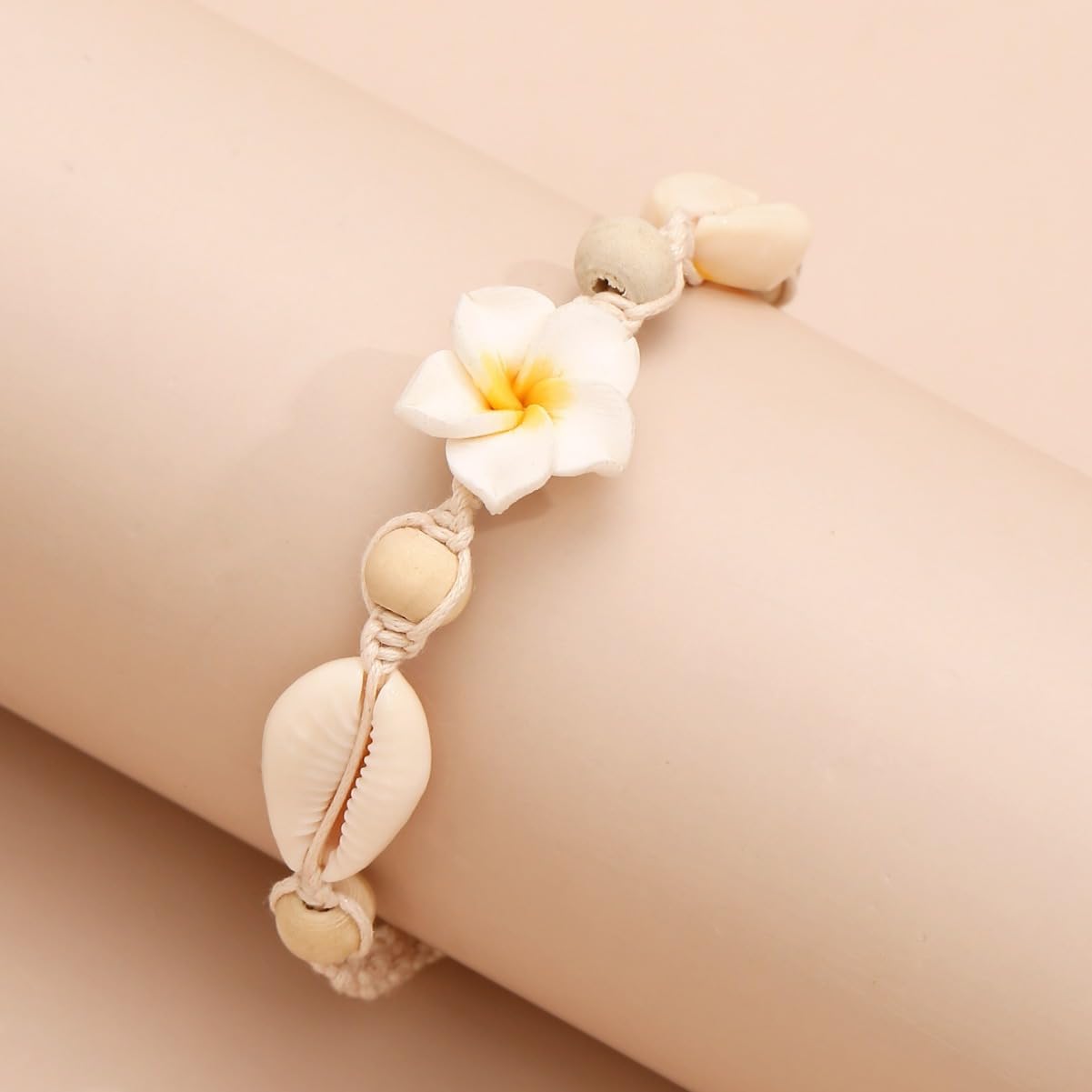 DATOA 2 pulseras tobilleras hawaianas de concha de plumeria para mujer, ajustables, bohemia, flores tropicales, pulseras trenzadas para playa, fiesta, joyería para pies