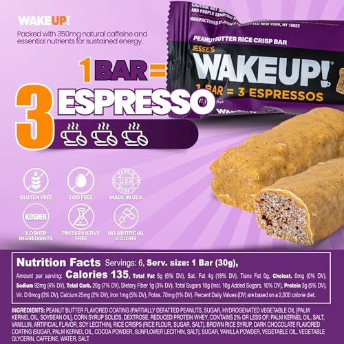 Image of WAKE UP! Peanut Butter Caffeinated Bars, 3 Espressos, 4 Pack (24 Bars)