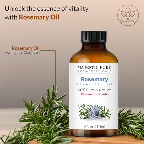 Image of Majestic Pure Essential Oil with Glass Dropper - 100% Pure and Natural - Essential Oils for Diffuser, Aromatherapy, Soap and Candle Making, Rosemary Essential Oil, Rosemary Oil, 4 Fl Oz