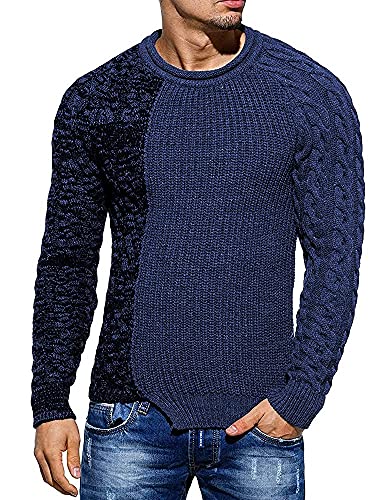 Taoliyuan Mens Ribbed Knitted Pullover Sweater Color Block Comfort Twisted Long Sleeves Sweaters, Blue, Large