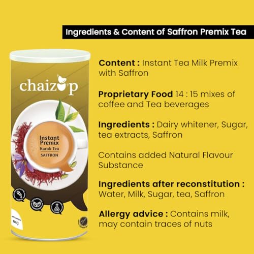 Image of Chaizup Premium 1 Min Instant Saffron Tea Premix - 1kg Can | Saffron Flavours | Approx. 72 Servings | 1kg