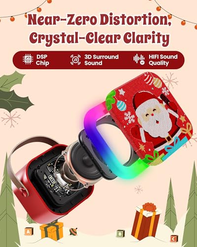 Image of CscyyAmz Santa Style Mini Karaoke Machine with 2 Wireless Microphones, Portable Bluetooth Speaker, Battery Powered, for Kids 4-12 Years (Santa Red)