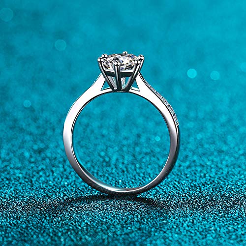 Moissanite Engagement Rings for Women, 6 Prong Moissanite Rings D Color VVS1 Clarity Round Cut Solitaire Lab Created Simulated Diamond Ring, 925 Sterling Silver with 18K White Gold Plated Ring Size 5-113