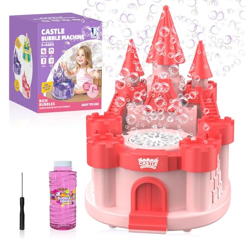 Castle Seifenblasenmaschine, automatisch, 10000 Blasen pro Minute/LED-Licht, mit Seifenblasenlösung, elektrisches Blasenspielzeug, für Geburtstagsfeiern im Freien