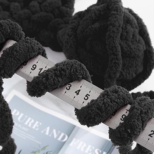 Hombys Black Chunky Chenille Yarn for Crocheting & Knitting, Super Bulky Thick Fluffy Yarn for Hand Knitting Blanket, Soft Plush Yarn, 2 Jumbo Packs (27 yds, 8 oz Each Skein) by HOMBYS - Image 4