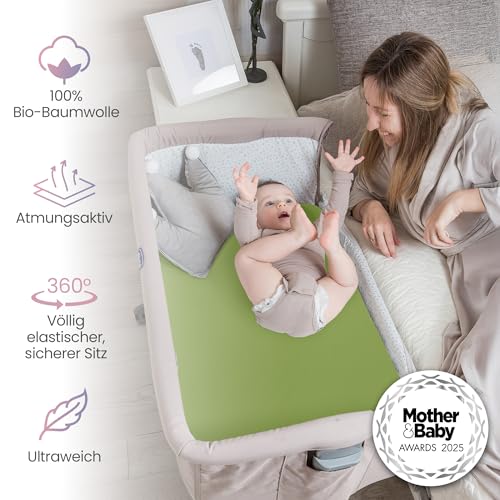 Spannbettlaken Kinderwagen 90x50 cm – 2er-Set Grün Baby Spannbettlaken Aus Bio-Baumwolle – Waschbar & Weich – Für Kinderwagenmatratze – Ansicht 3