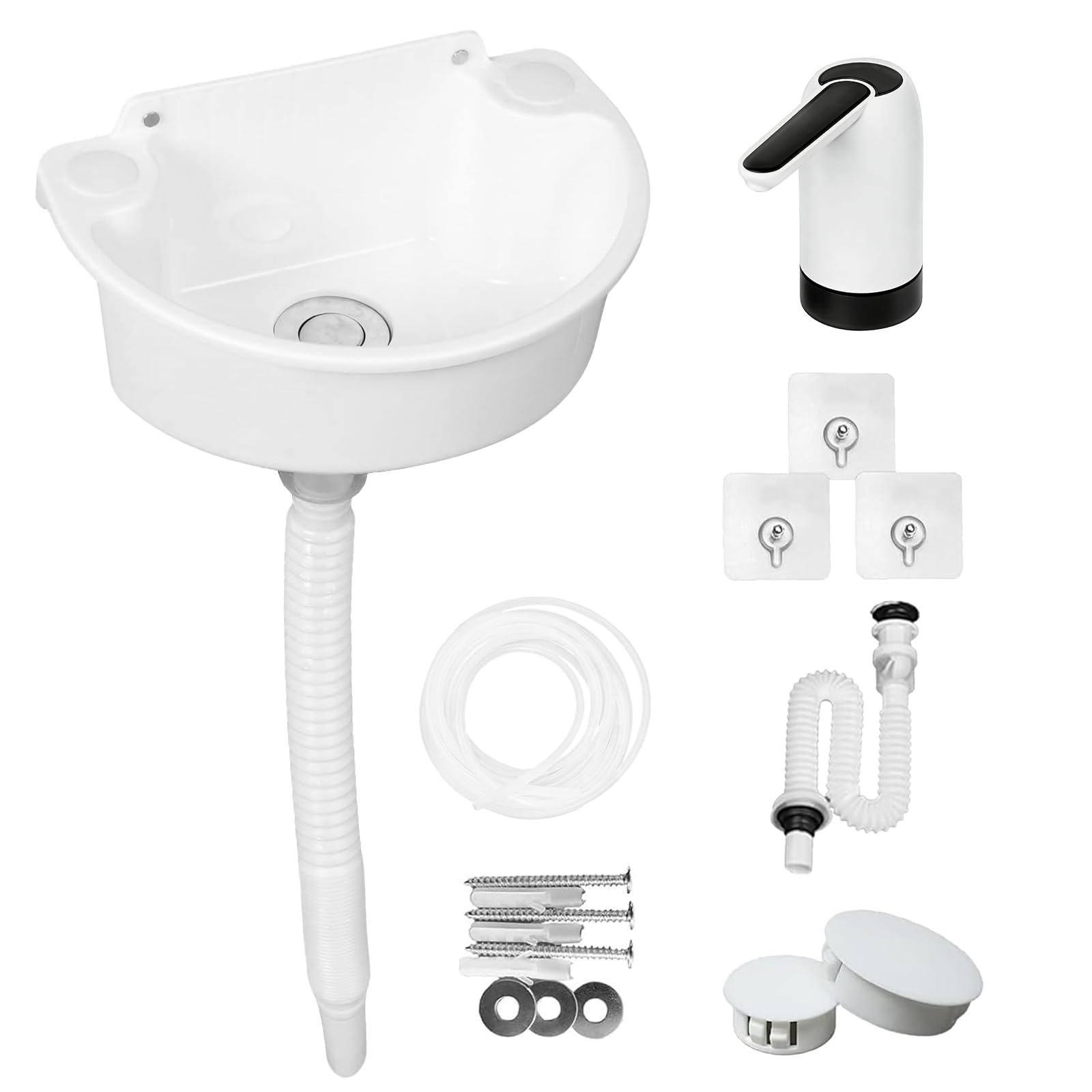 Lavabo en plastique, petit angle, lavabo mural, en plastique, avec tuyau, pompe à eau électrique pour jardin, garage, camping, cave, camping-car, cave, chantiers de construction