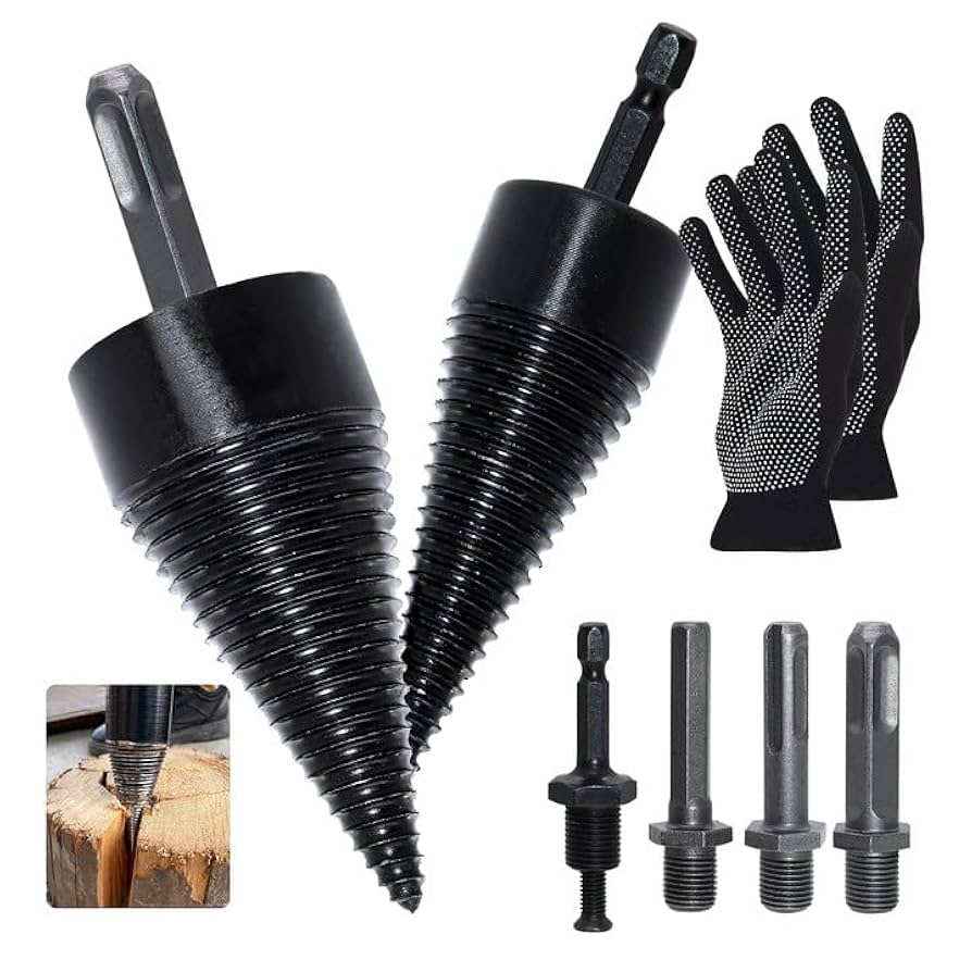 Set Spaccalegna Con 2 Punte 42mm E 32mm + 4 Manici - Cono Per Trapano Per Legna Da Ardere - Facile E Veloce - Foto 4