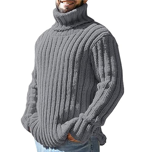 Men's Fashion Hoodies & Sweatshirts, Turtleneck Cable Knit Pullover Casual Long Sleeve Stand Collar Button Knitted Sweaters