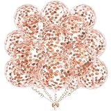 50pcs Rose Gold Foil Confetti Balloons,12 inch Latex Balloon with Rose Gold Confetti Inside for Birthday Family Party Wedding Party Baby Shower Decoration Supplies