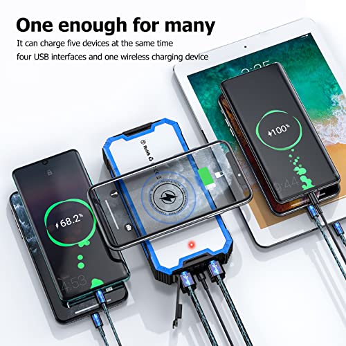 Solar Power Bank, 36800 MAh Szybka Przenośna ładowarka Bezprzewodowa z 4 USB Wyjściem, Typem C, Mikro Wejściem, 36 Diod LED do Kempingu na świeżym Powietrzu, Wbudowane