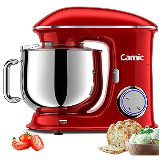 Batidora Amasadora 1500W, Camic 8L Amasadora de Pan Para Repostería, Robot de Cocina Batidora Multifunción, Bajo Ruido, Potente y Profesional, 6 Velocidades con Pulso, Bol de Acero Inoxidable, (Rojo)