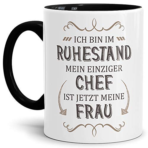 Tassendruck Geschenk-Tasse Zum Ruhestand mit Lustigem Spruch:Mein einziger Chef ist Jetzt Meine Frau/Rente/Rentner/Pension/Abschieds-Geschenk/Innen & Henkel Schwarz Cover