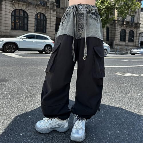 Girls Jeans Denim Elastic Waist Wide Leg Baggy Pants Kids Clothes Cargo Pants with Pockets Teen Jeans4