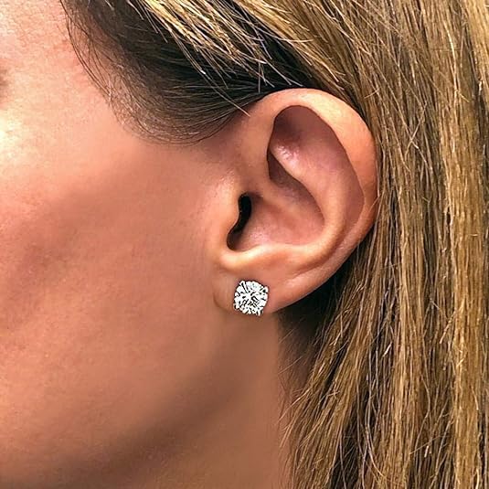 Image of IGI Certified 1 to 10 Carat D-E Color and VS1-VS2 Clarity Lab Grown Diamond Stud Earrings for Women I 14k White Gold Earrings for Her I Secure Screw Back Made in USA by Beverly Hills Jewelers