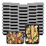 Klex 16 Oz, 50 Sets Meal Prep Containers with Airtight Lids, BPA Free, Reusable Plastic Food Container, 16 oz, Rectangular, Black/Clear, 50 Sets