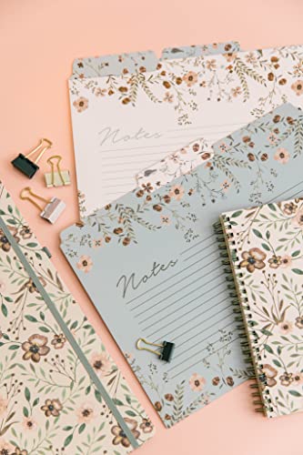 Steel Mill & Co Thick Sturdy File Folders Decorative, Set Of 6 File Folders With Tabs And Sticker Labels, Cute Colored File Folders Letter Size With Notes Section, Woodland Floral #TOP4